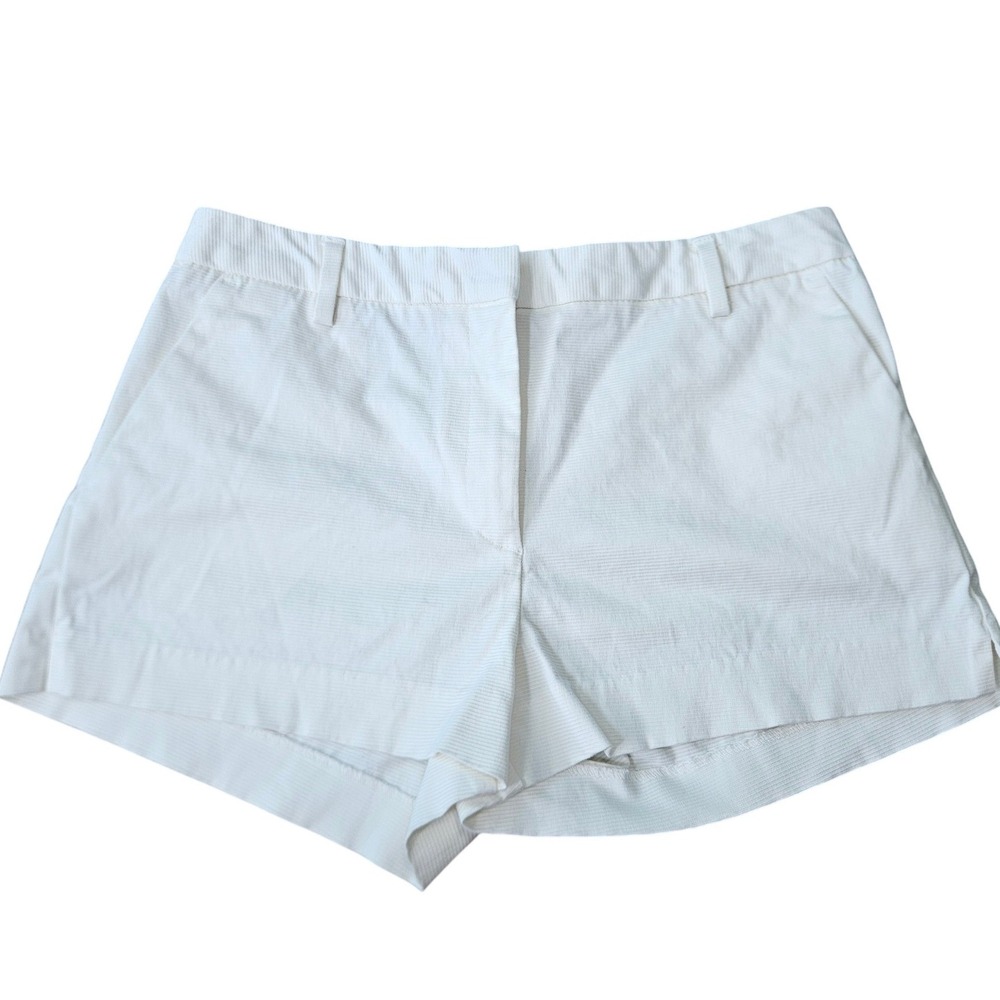 HM Women White Ribbed Tailored Chino Shorts Size 12 Preppy Old Money Clean Girl